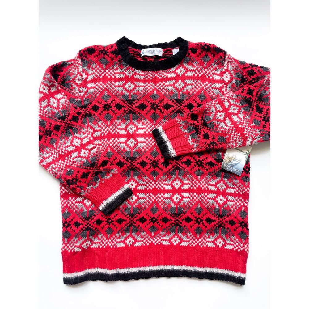 NWT Men's Marsh Landing Red Fair Isle Hand Knit Sweater Size M